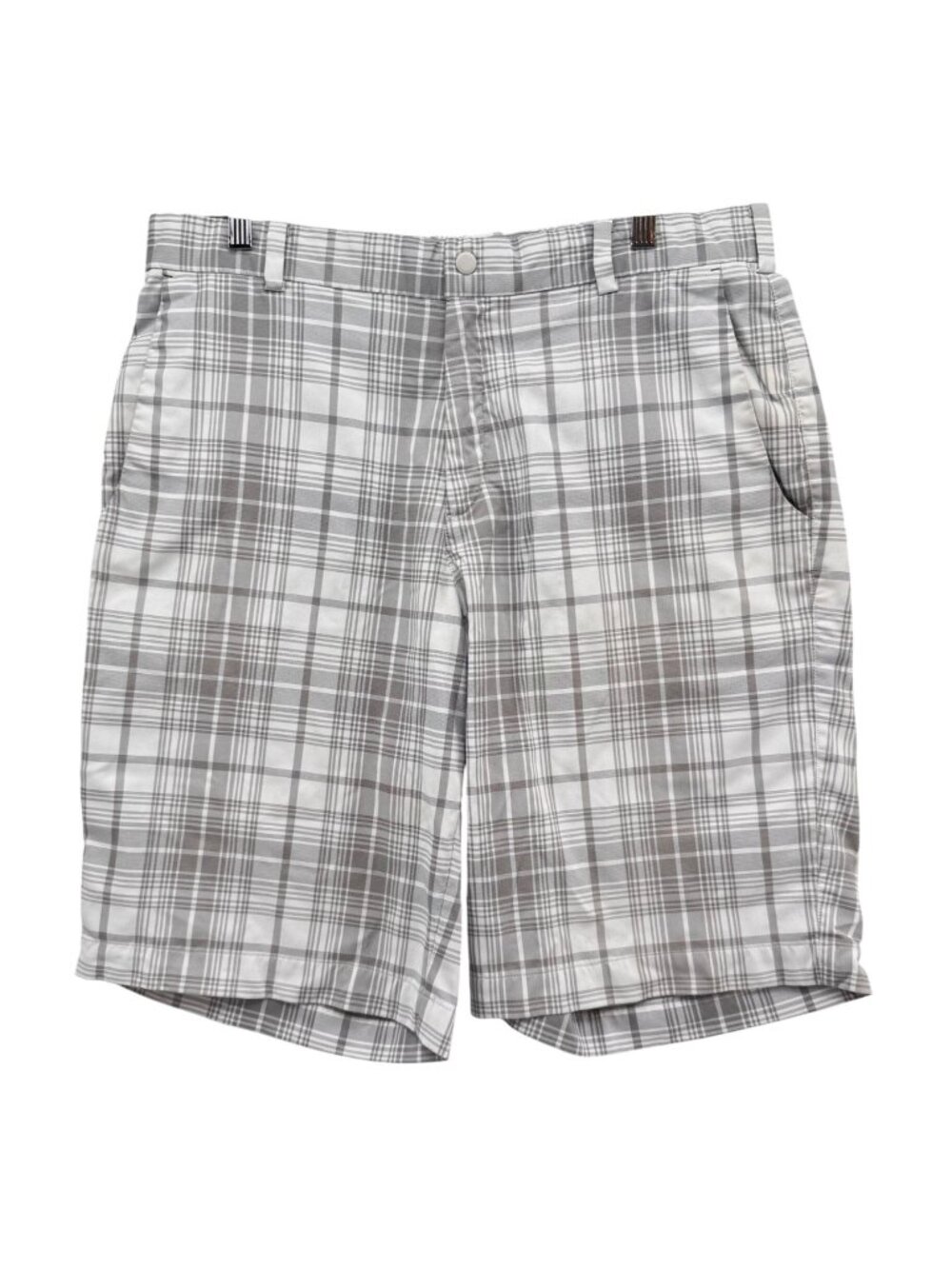 Nike Golf Plaid Shorts Men Grey White Dri Fit Tour Performance 12" Size 34